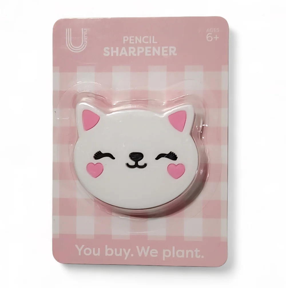 U Style Novelty Shaped Pencil Sharpeners Kitty Face, Strawberry, Pink Bow